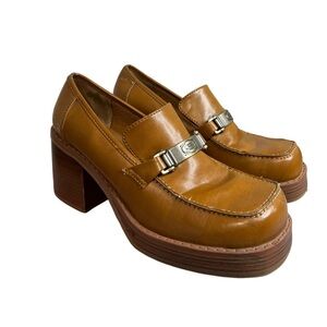 Skechers Womens size 8.5 heels Y2K chucky brown leather slip on shoes